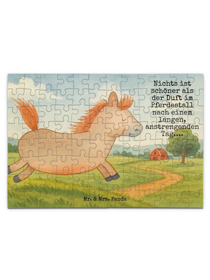 

Mr. & Mrs. Panda Дизайн головоломки с прыгающей лошадью и надписью белым цветом