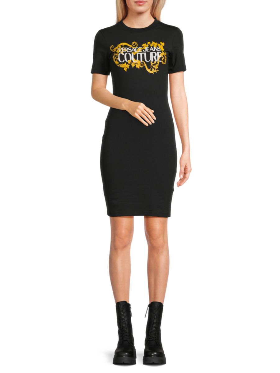 

Мини-платье-футляр с логотипом Versace Jeans Couture, цвет Black Gold