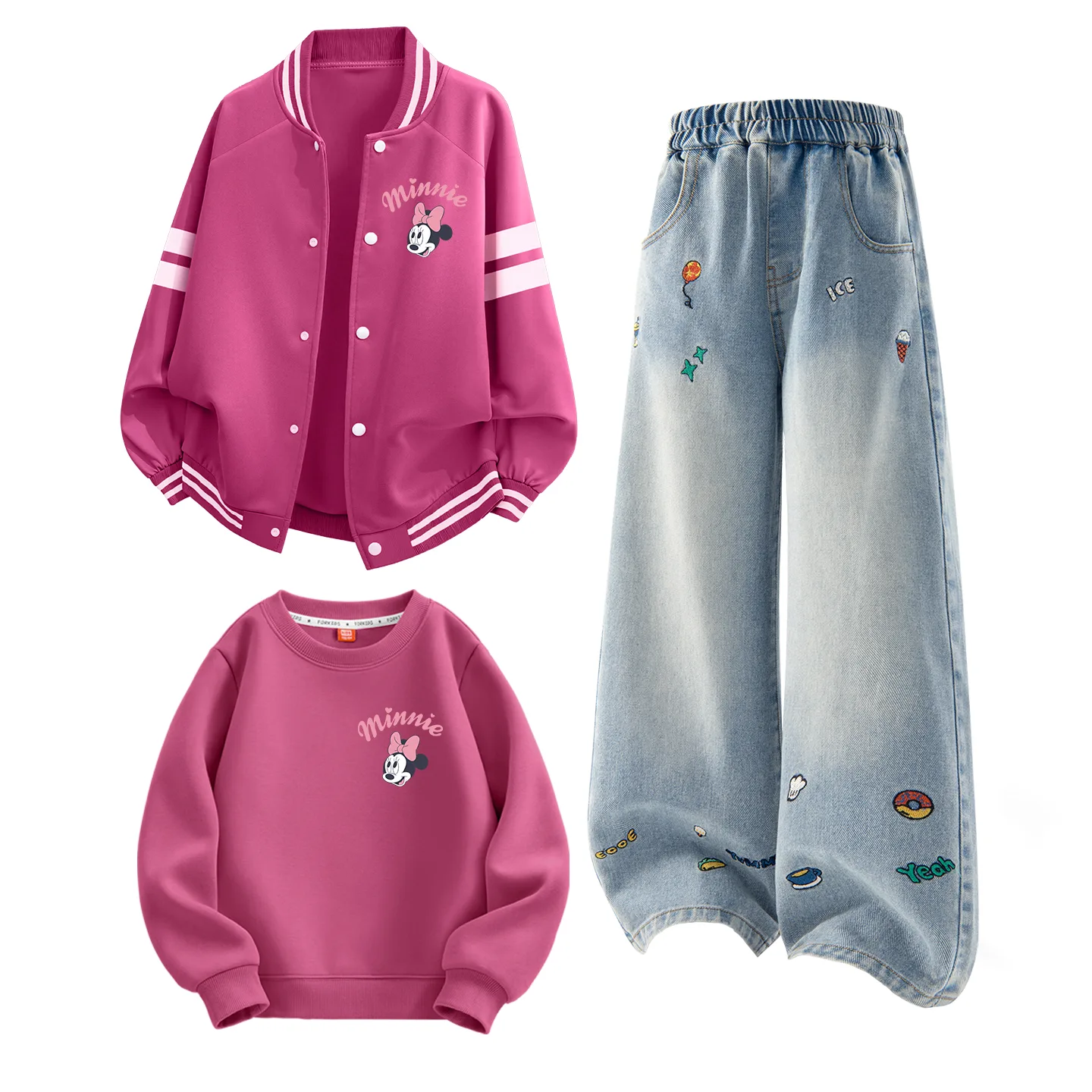 Детская повседневная спортивная футболка с круглым вырезом Disney, Daisy Rose Red+Solid Color Denim Blue+Daisy Rose Red Berry — фото 3