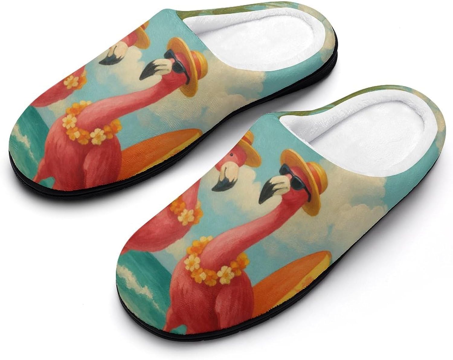 

Домашние тапочки KKdskkds из хлопка с изображением красочного дельфина, выпрыгивающего из океана. Нескользящие, уютные, теплые, дышащие, Summer Vacation Flamingos Surfboard on Beach