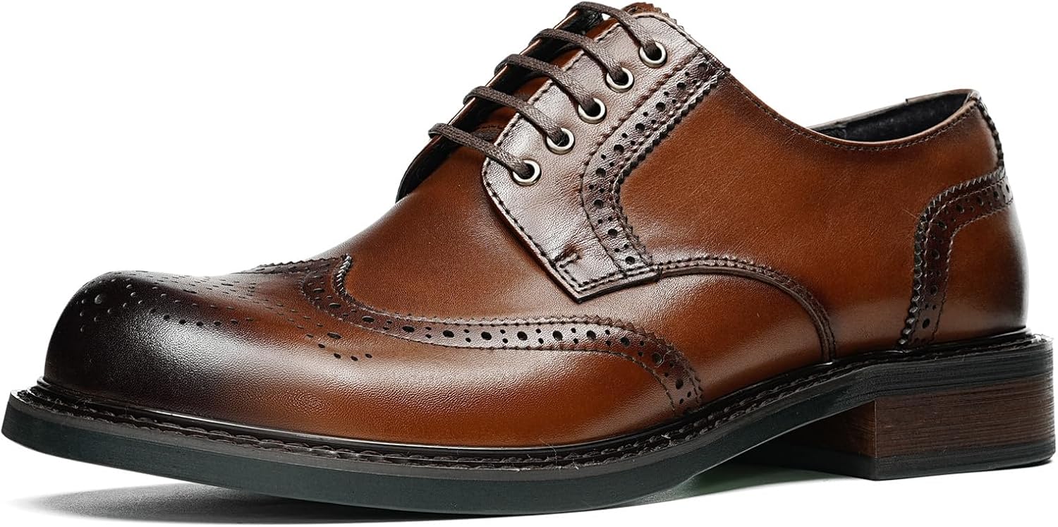 

Мужские классические туфли Business Authentic Derby для мужчин, броги с крылышками, круглый носок, 5 отверстий для шнуровки, гладкая кожа, формальные и повседневные, модель 96181 Windhana, коричневый