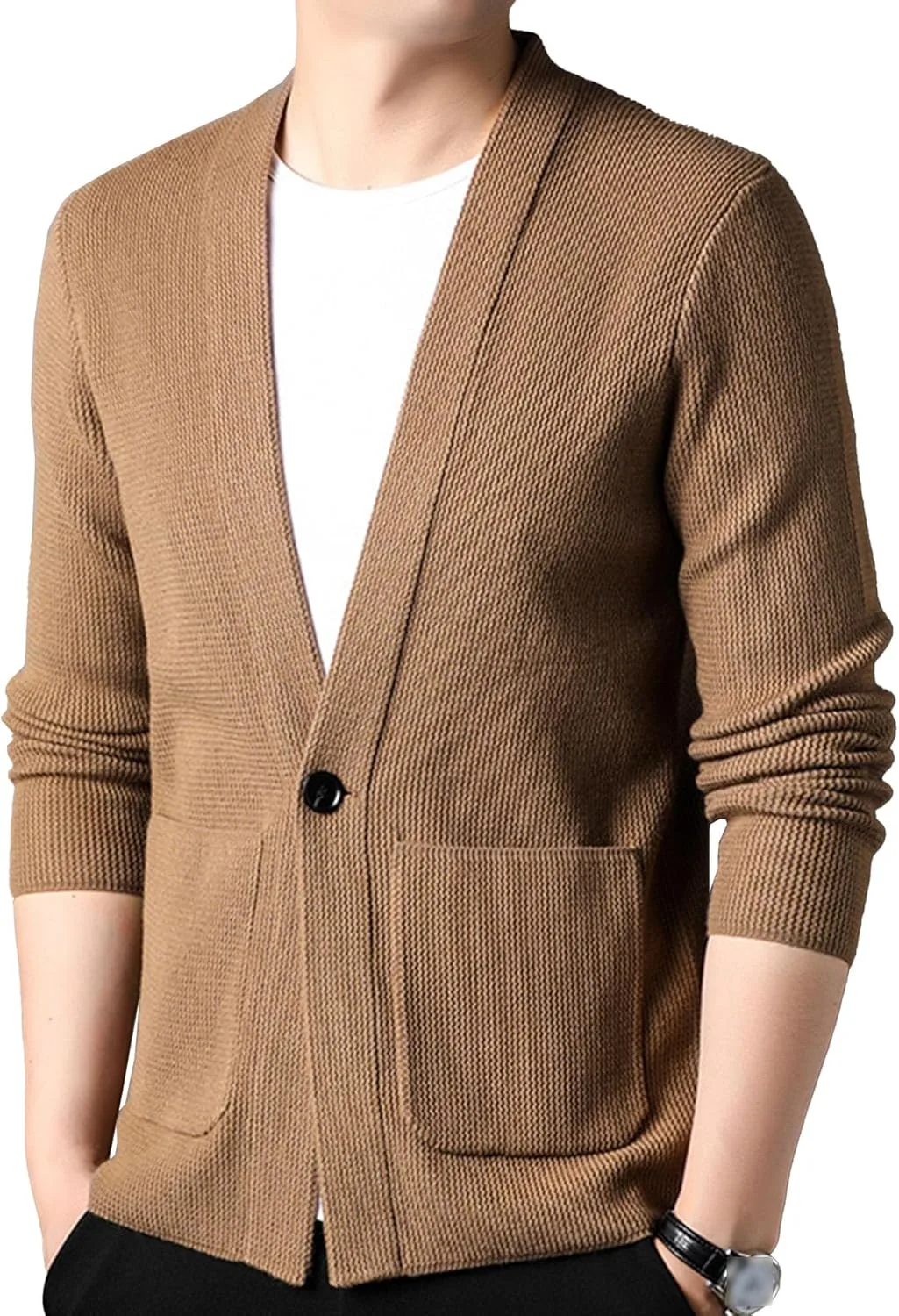 

Кардиган мужской с воротником-стойкой, Slim Fit, вязаный SWJGLITTR