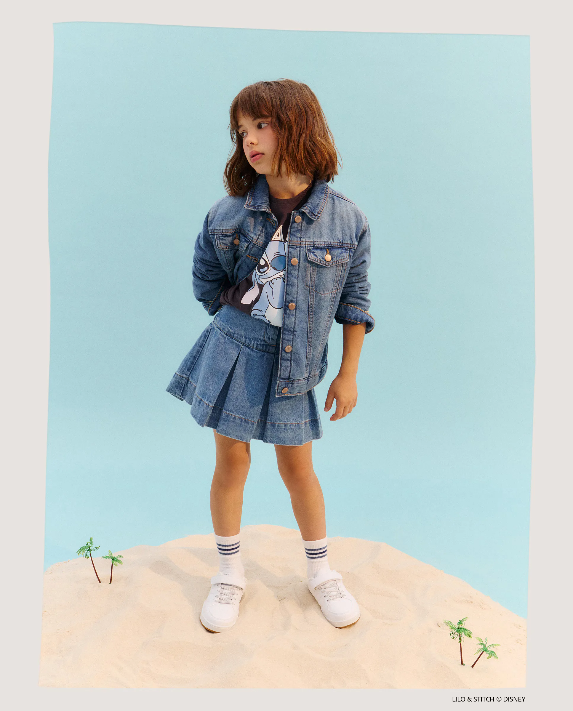 

Джинсовая юбка с кокеткой, широкая в складку для девочки Kids El Corte Inglés, бледно-голубой
