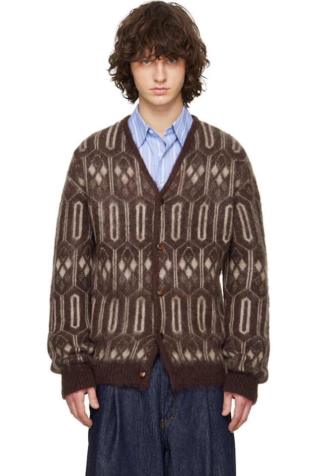 

Мохеровый кардиган с геометрическим узором Needles, Burgundy