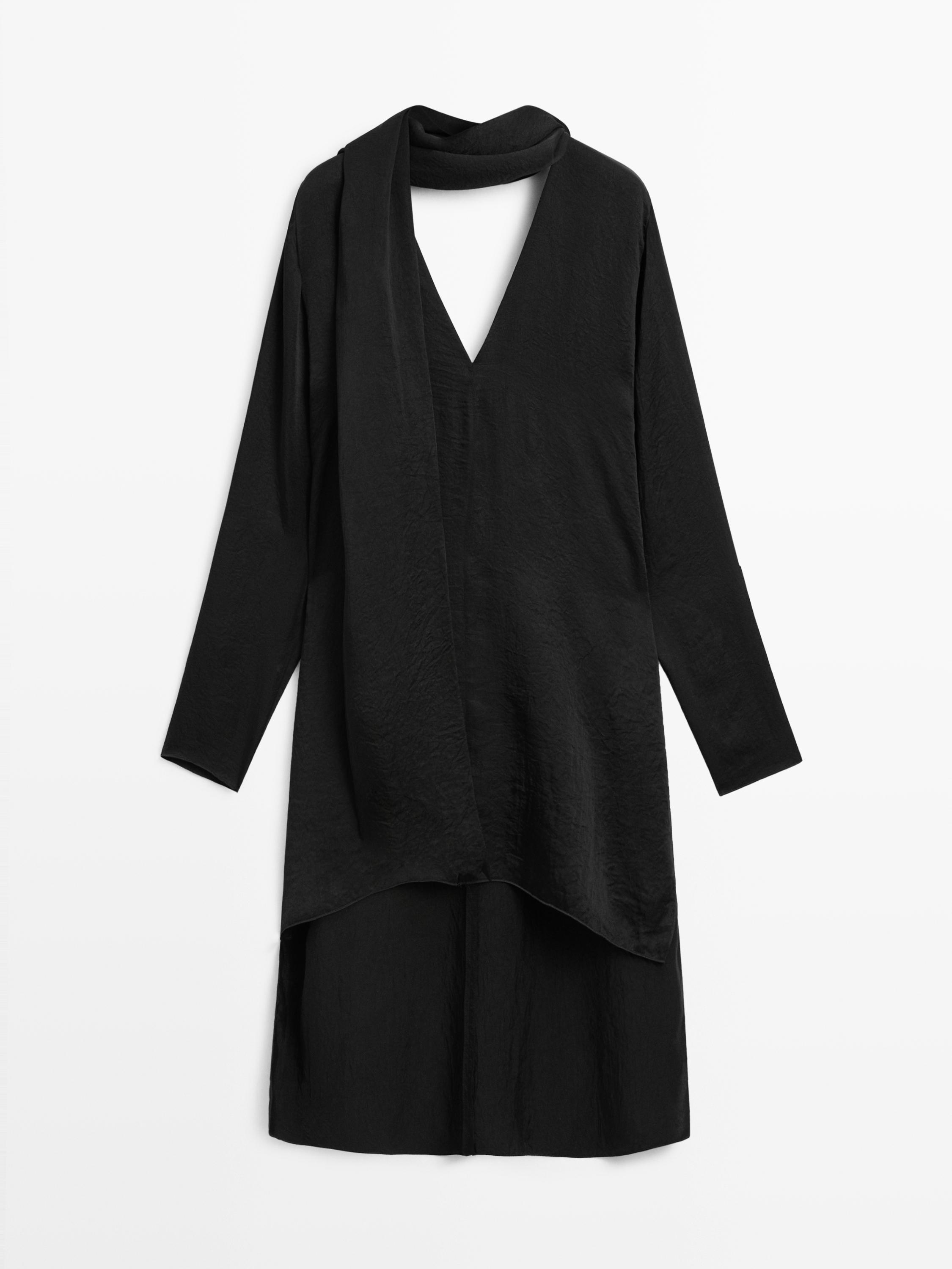 Блуза с V-образным вырезом и завязками - Studio Massimo Dutti, black — фото 2