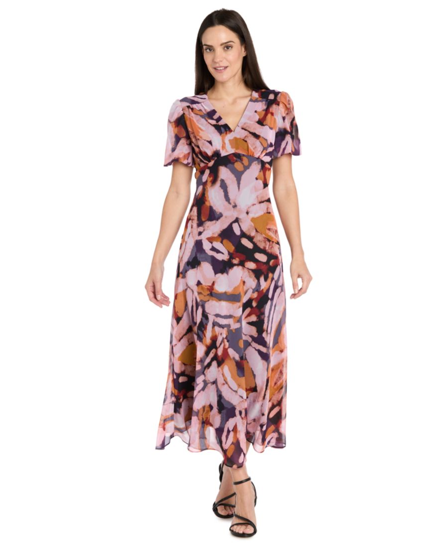 

Женское миди-платье с завышенной талией и короткими рукавами R & M Richards, Black/multi