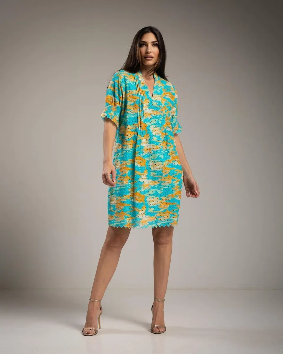 

Короткое платье из перфорированного хлопка Niza, бирюзовый