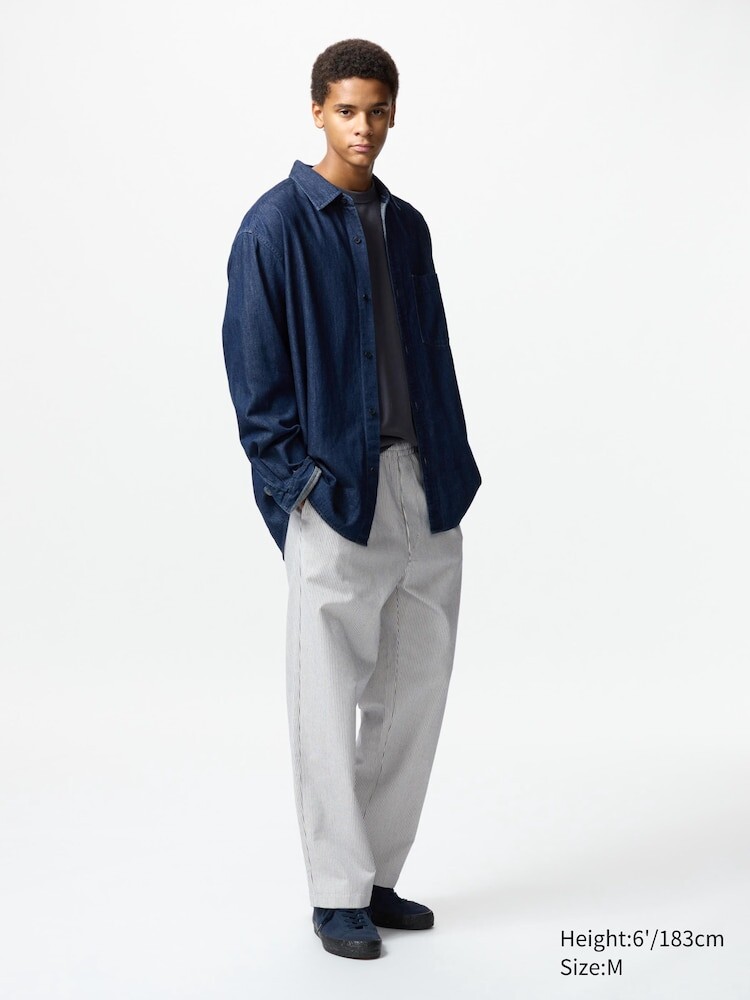 

Эластичные брюки до щиколотки в полоску Uniqlo, цвет 01 белый