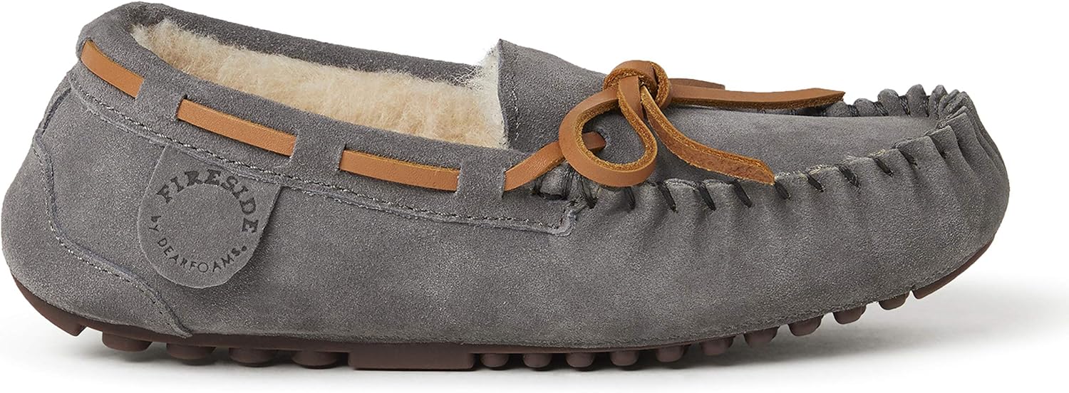 Мокасины Fireside от Dearfoams для детей и взрослых Parker из натуральной овчины для дома и улицы Fireside By Dearfoams, серый — фото 4
