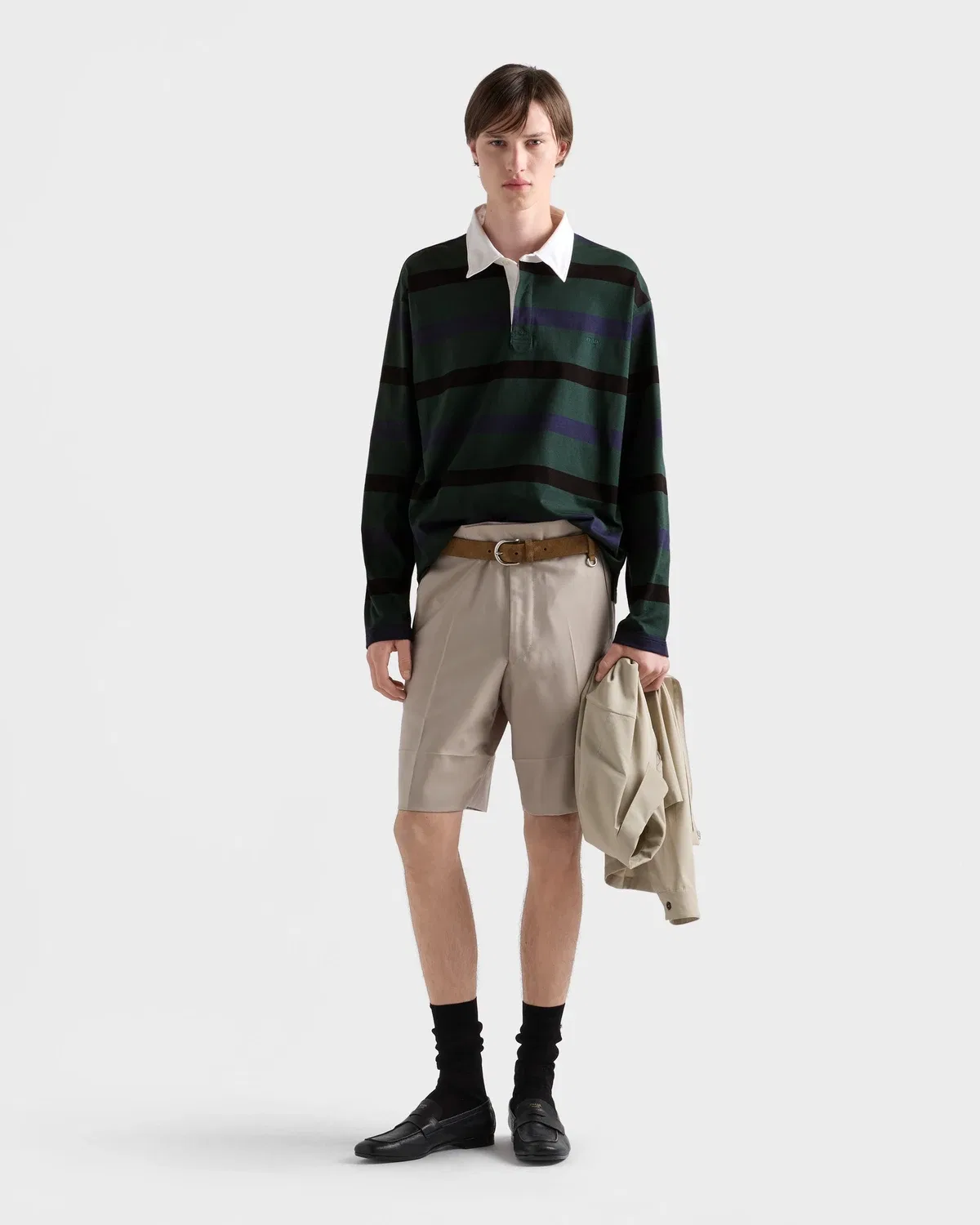 Хлопковая рубашка поло с длинными рукавами Prada, зеленый — фото 2