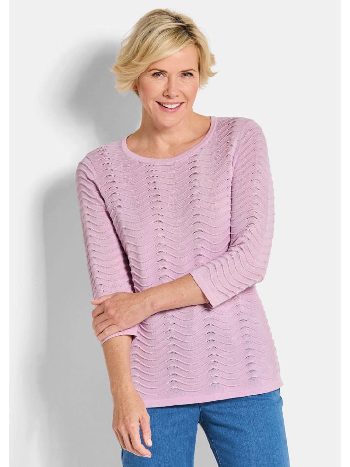 

GOLDNER Укороченный размер: Вязаный летний свитер с волнообразным узором розового цвета