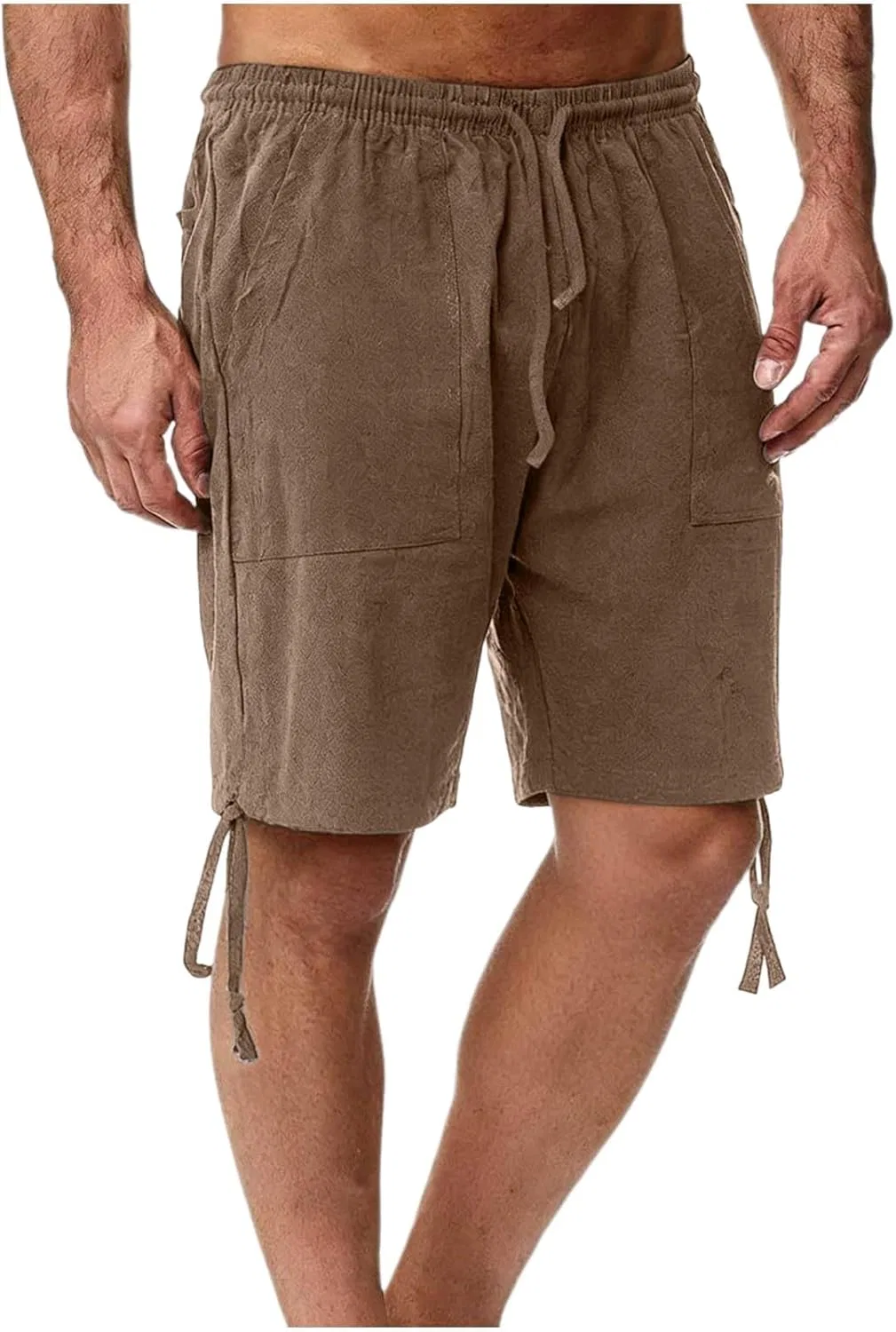 Шорты мужские спортивные с карманами, Cotton Linen, Khaki