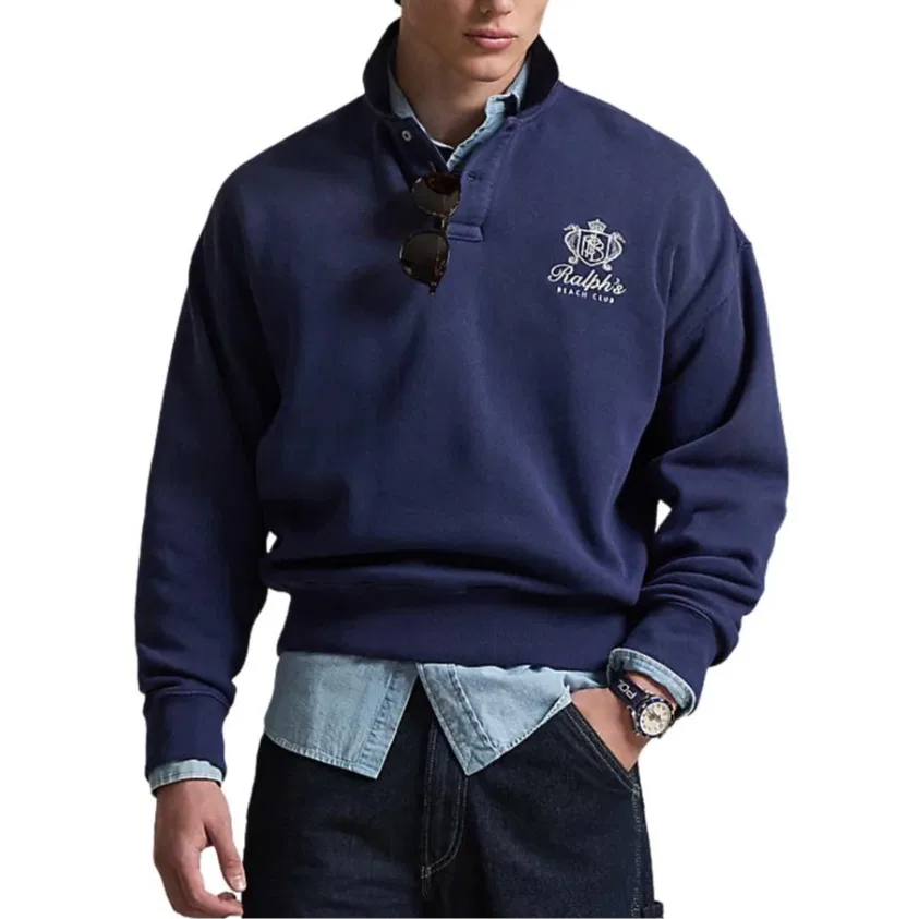 Поло свободного кроя Polo Ralph Lauren темно-синее — фото 3