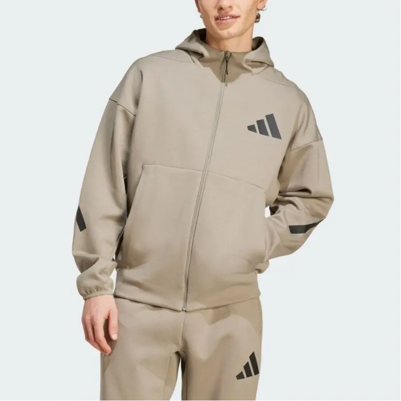 Бесплатная доставка с AdiClub Z.N.E. Полно-замковая толстовка с капюшоном Adidas, цвет Clay — фото 4
