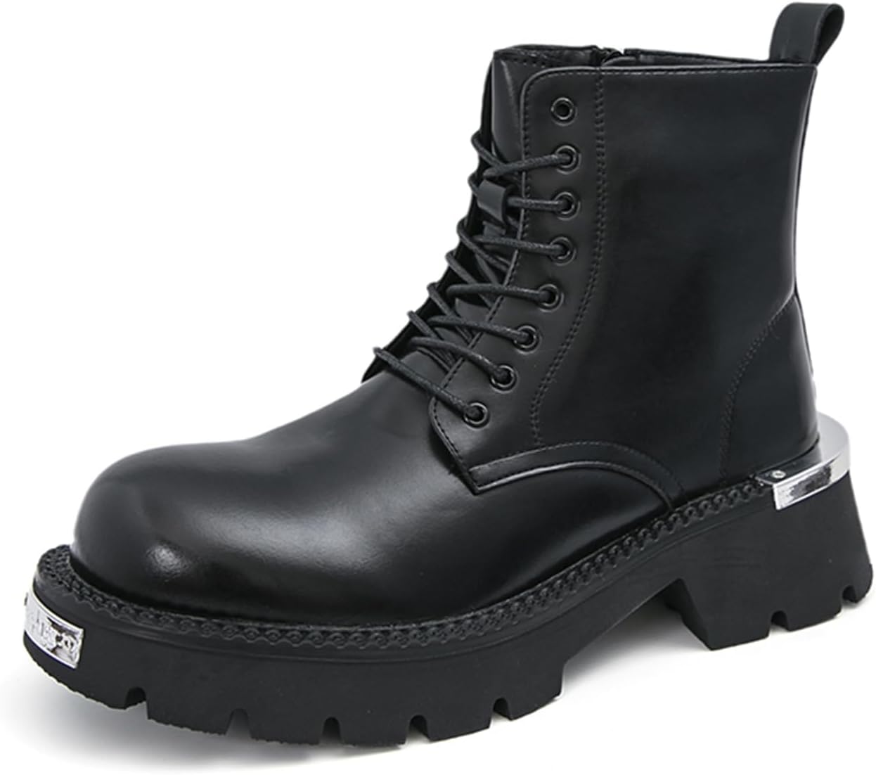 

Мужские ботинки на платформе из натуральной кожи с шнуровкой, боковой молнией, повседневные с широким округлым носком, массивной подошвой Tixewsjh, черный