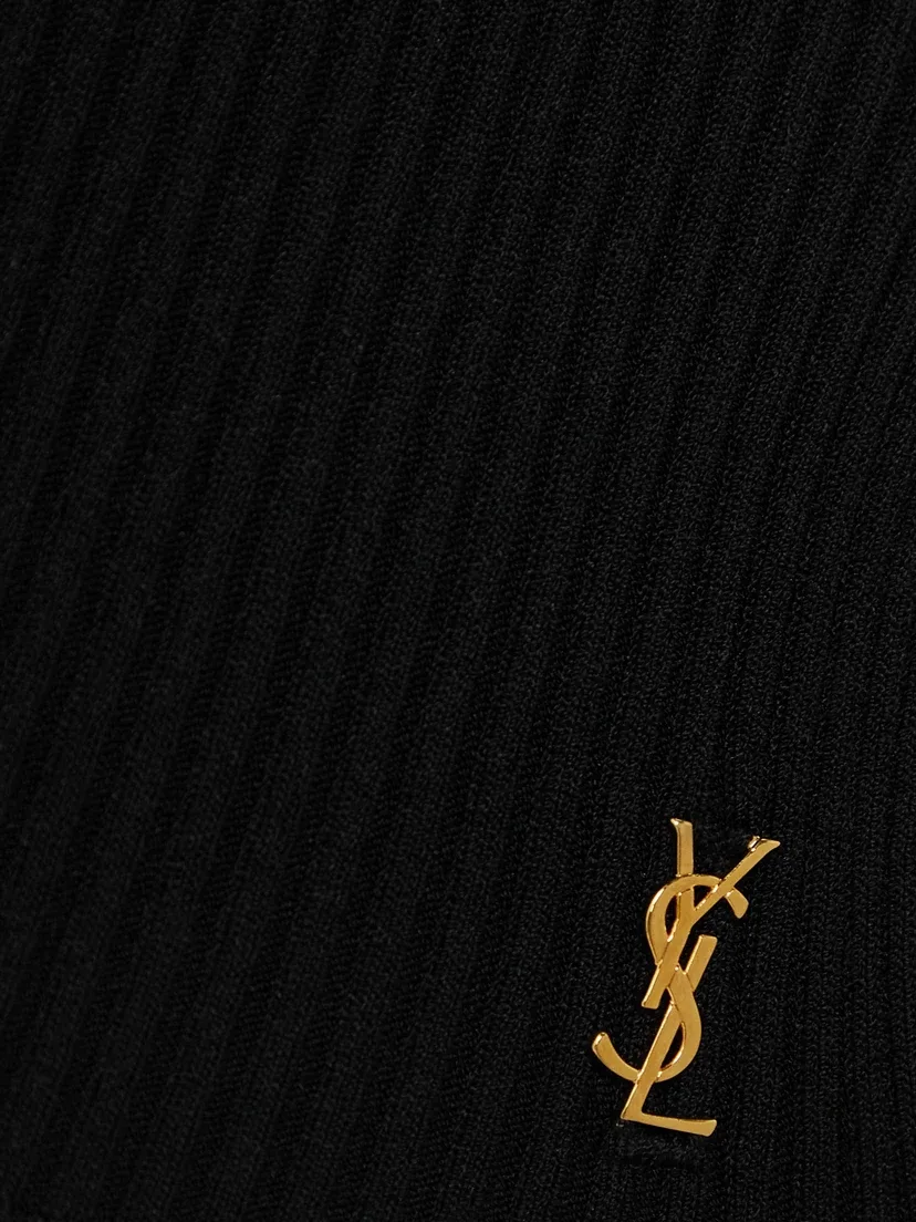 Украшенный вязаный рубчатый пуловер-поло SAINT LAURENT, черный — фото 4
