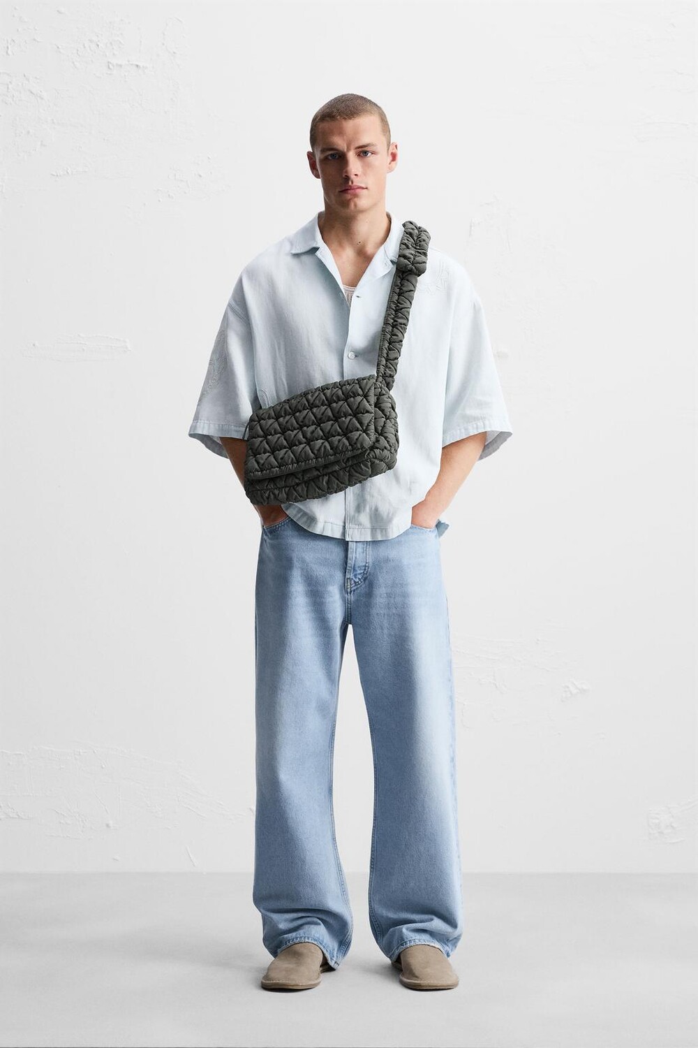 

Стеганая нейлоновая сумка через плечо ZARA, зеленый