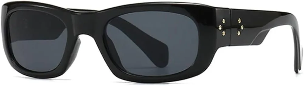

Солнцезащитные очки в стиле панк с прямоугольными заклепками для мужчин, винтажные женские солнцезащитные очки с защитой от УФ-излучения UV400 VVTWSSW, Black Gray