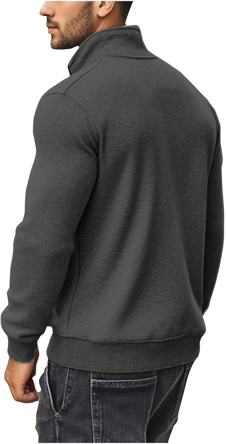 Мужская толстовка с воротником-стойкой, утепленная флисом, Slim Fit — фото 4
