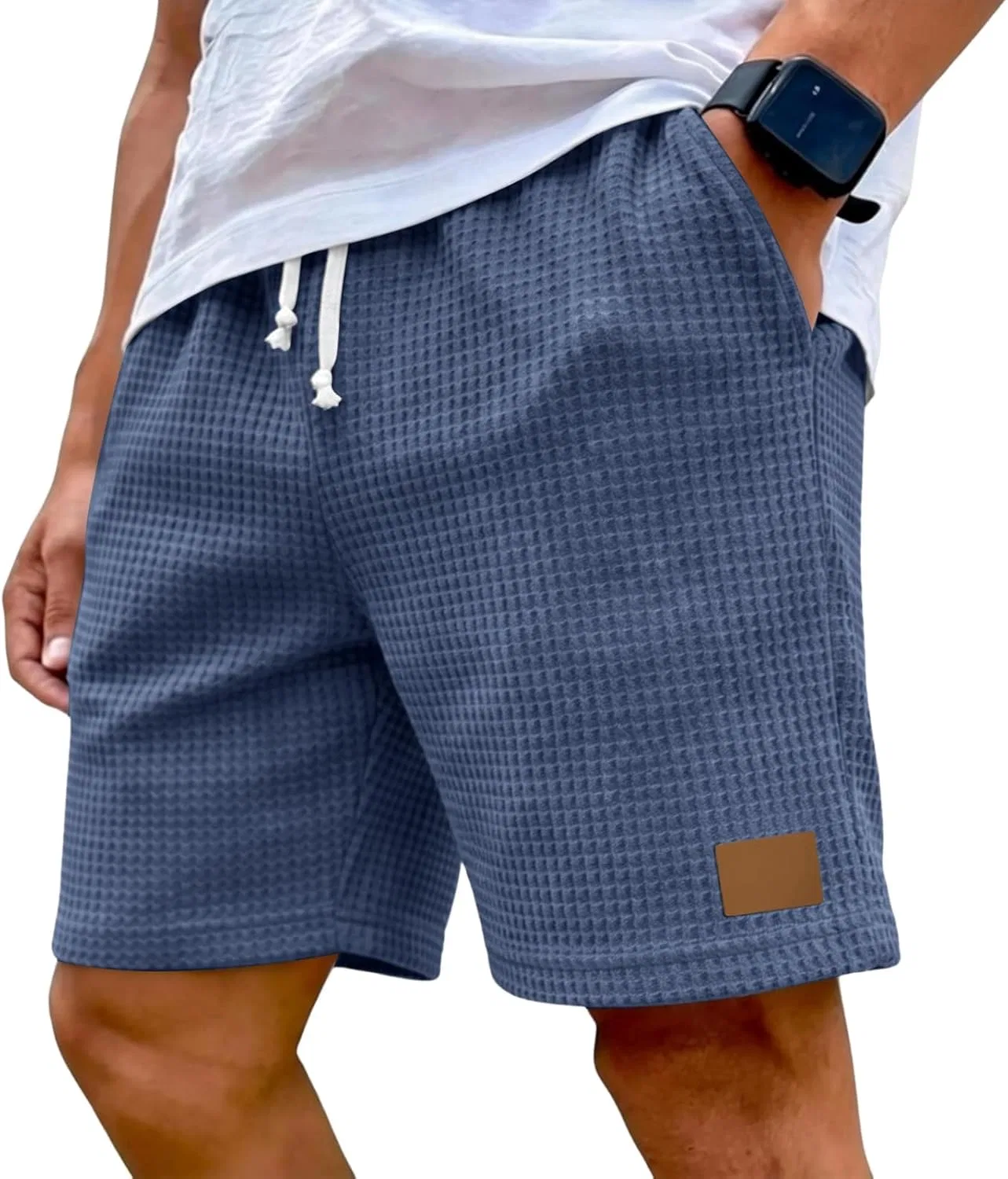 Шорты мужские вафельные, Elastic Waist Drawstring, 02-navy