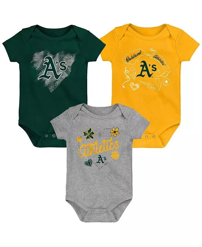 

Комплект из 3 боди для новорожденных и младенцев Oakland Athletics зеленого, золотого и серого цвета Outerstuff