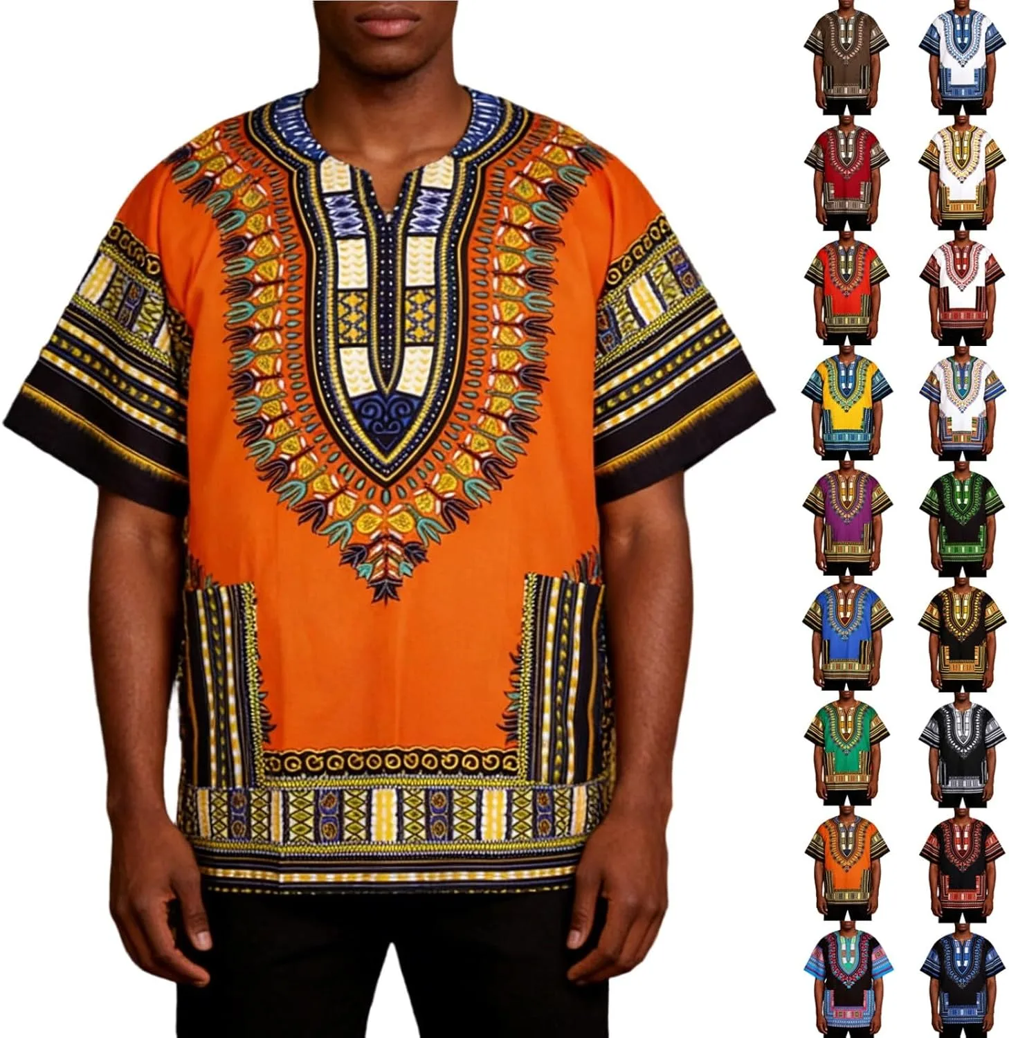 Plus Size Dashiki Shirt для мужчин и женщин, африканский традиционный принт, короткий рукав