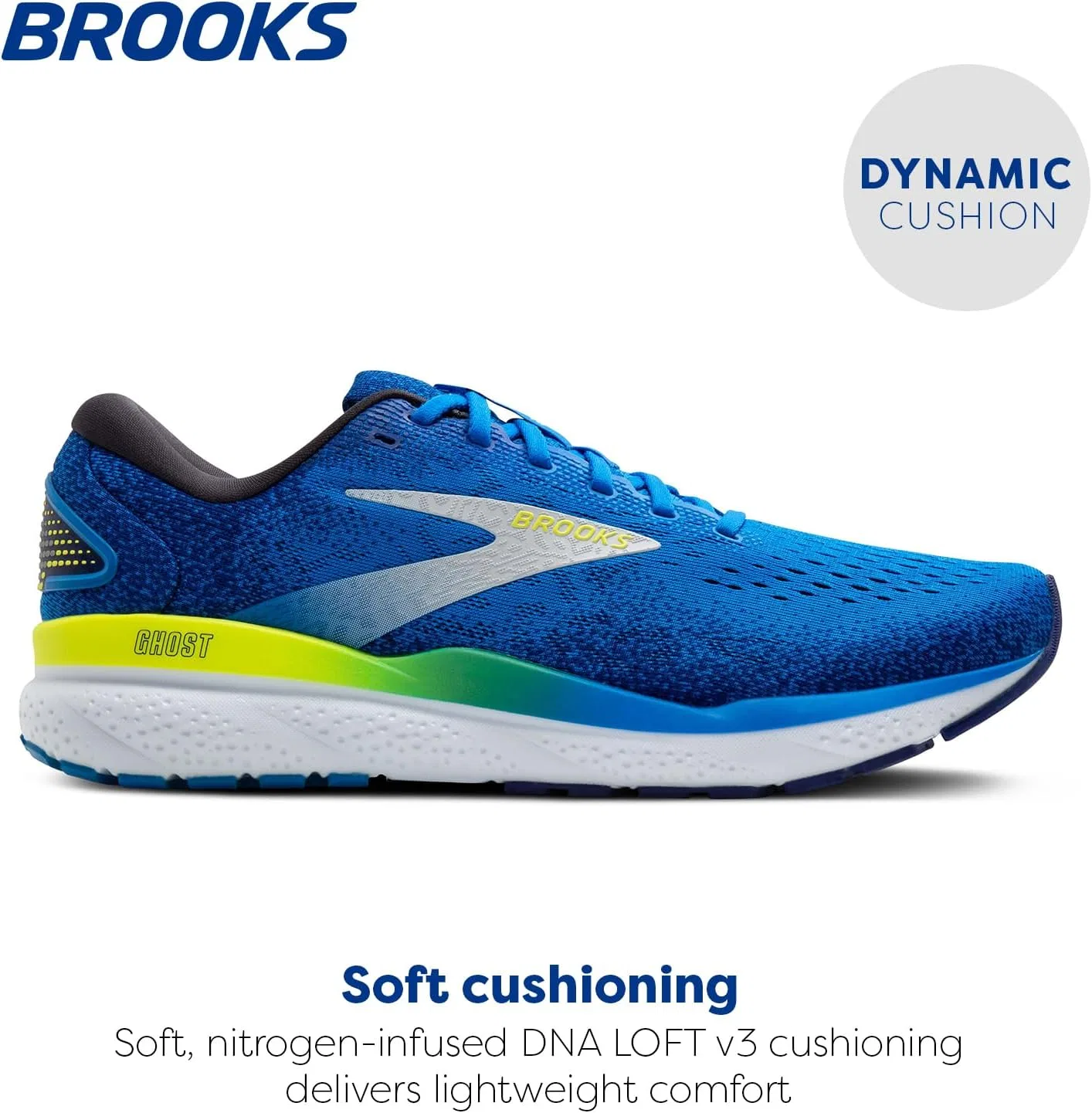 Мужские кроссовки Brooks Ghost 16, Electric Blue Navy Lemon Yellow — фото 2