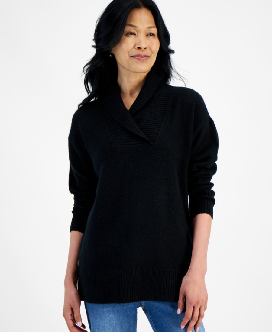 

Женская туника с воротником-шалью и пуговицами по низу, размеры PXS-4X Style & Co, Deep Black