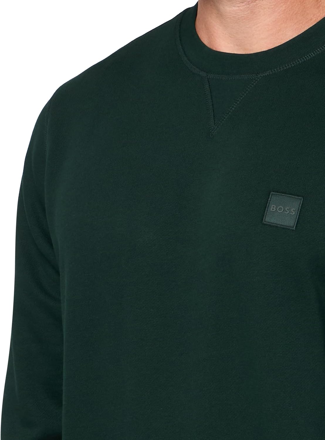 BOSS мужской свитшот с логотипом из французского футера, Dark Forest Green — фото 3