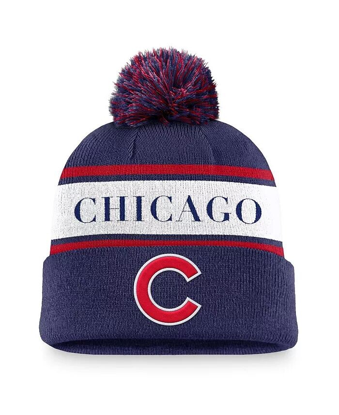 

Мужская вязаная шапка Royal Chicago Cubs Team Stripe Peak с манжетами и помпоном Nike