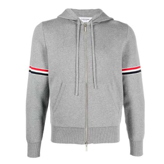 

Толстовка с капюшоном на молнии и шнурком THOM BROWNE, светло-серый