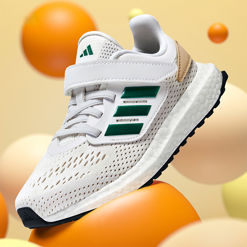 Кроссовки для бега Pureboost 22 с низким верхом, устойчивые к истиранию, для детей от 3 до 7 лет Adidas, белый/зеленый — фото 2