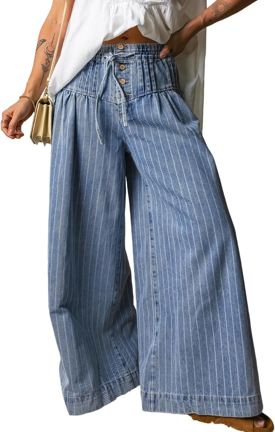 

Джинсы женские Sky Blue в полоску с завязками на поясе Loricete