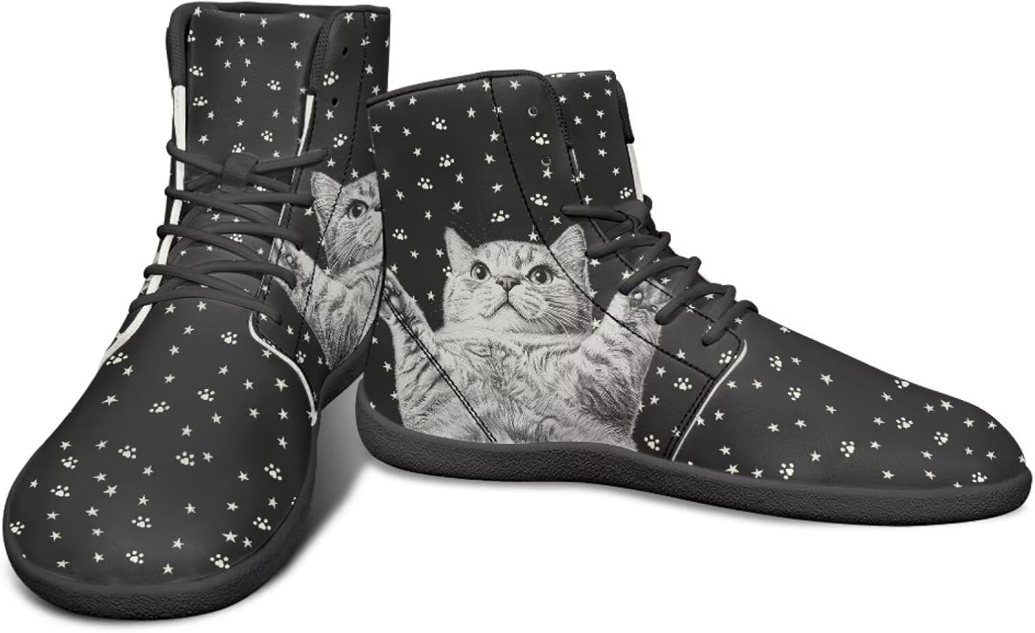 

Кроссовки с анималистическим принтом - высокие кроссовки с широким носком для кросс-тренинга для мужчин Watdotory, Cat Star Paw Pattern