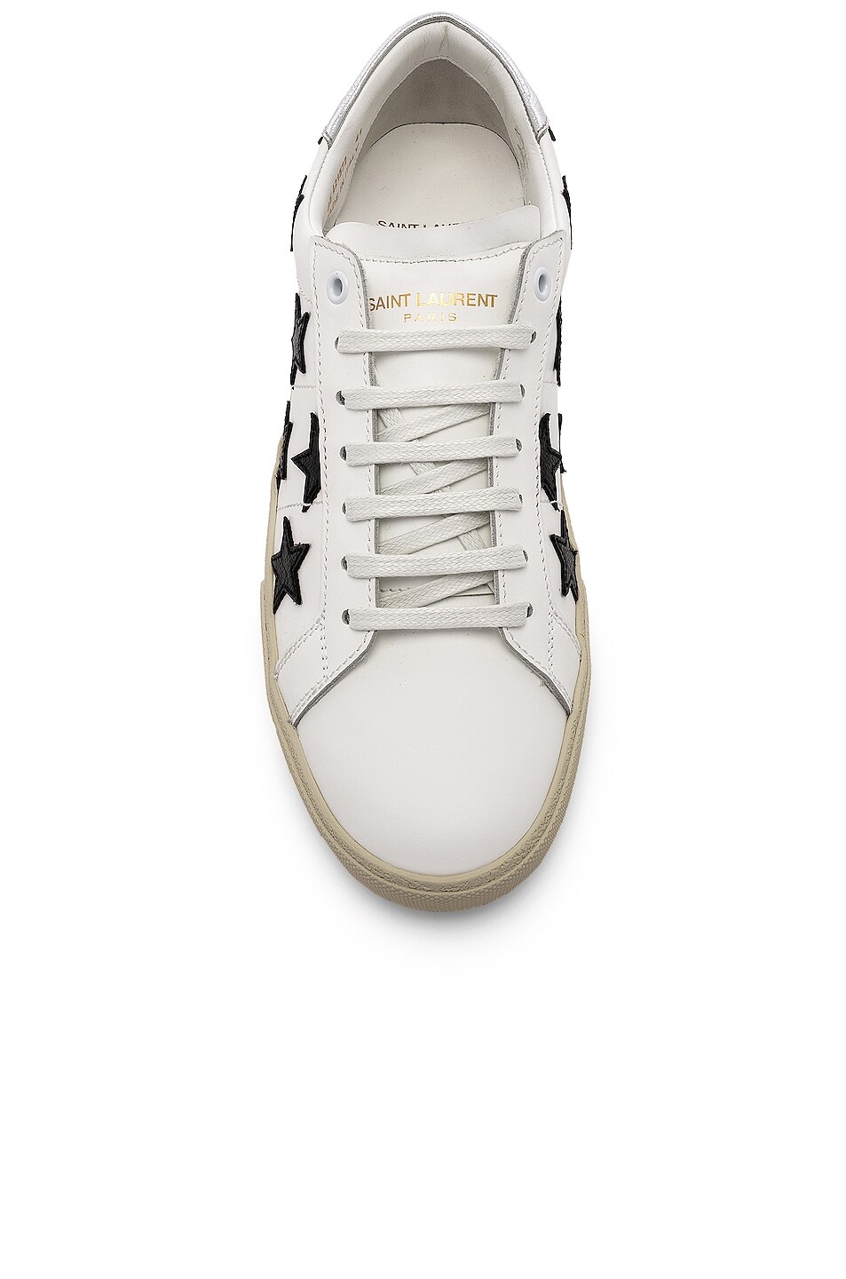 Кожаные низкие кеды со звездами SL/06 Saint Laurent, цвет Optic White & Black & Silver — фото 4