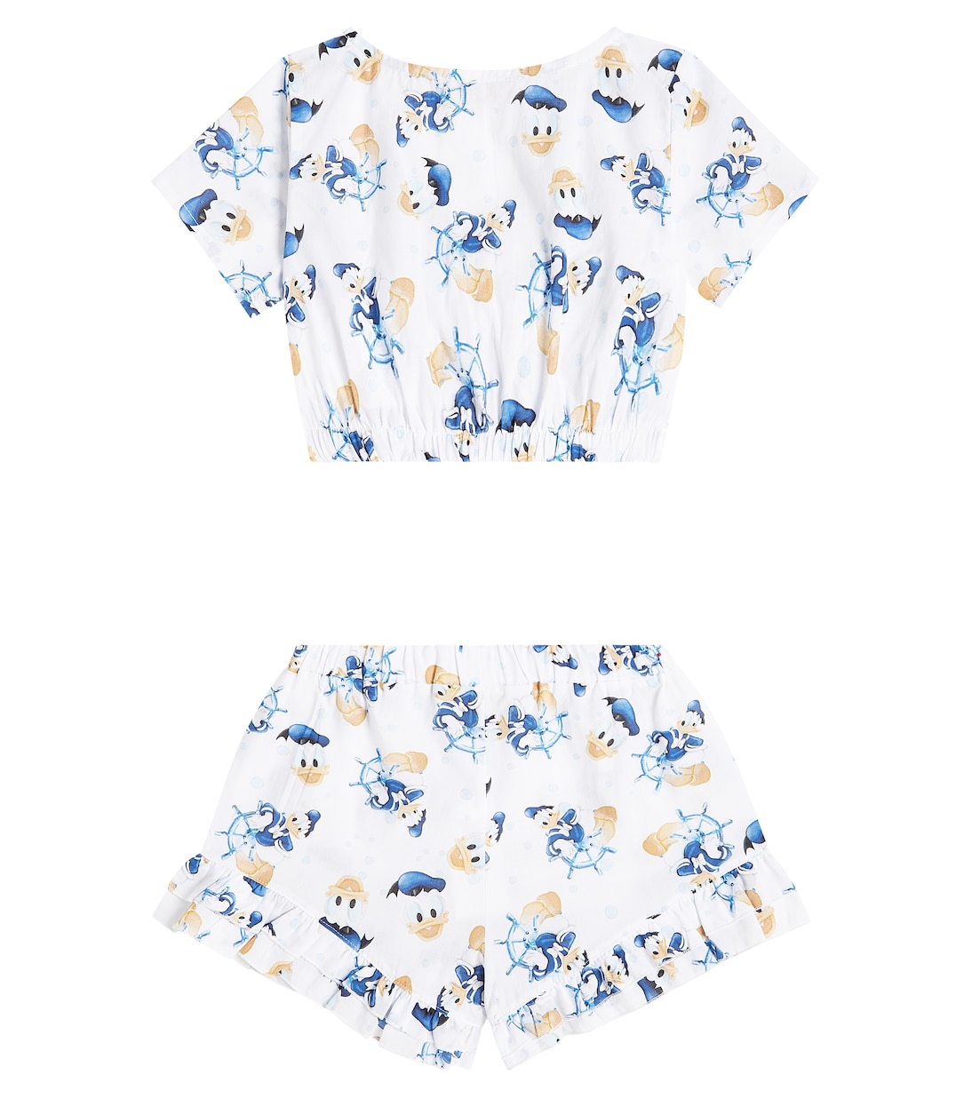 Комплект из хлопкового топа и шорт с принтом Monnalisa, Bianco+Bluette — фото 4