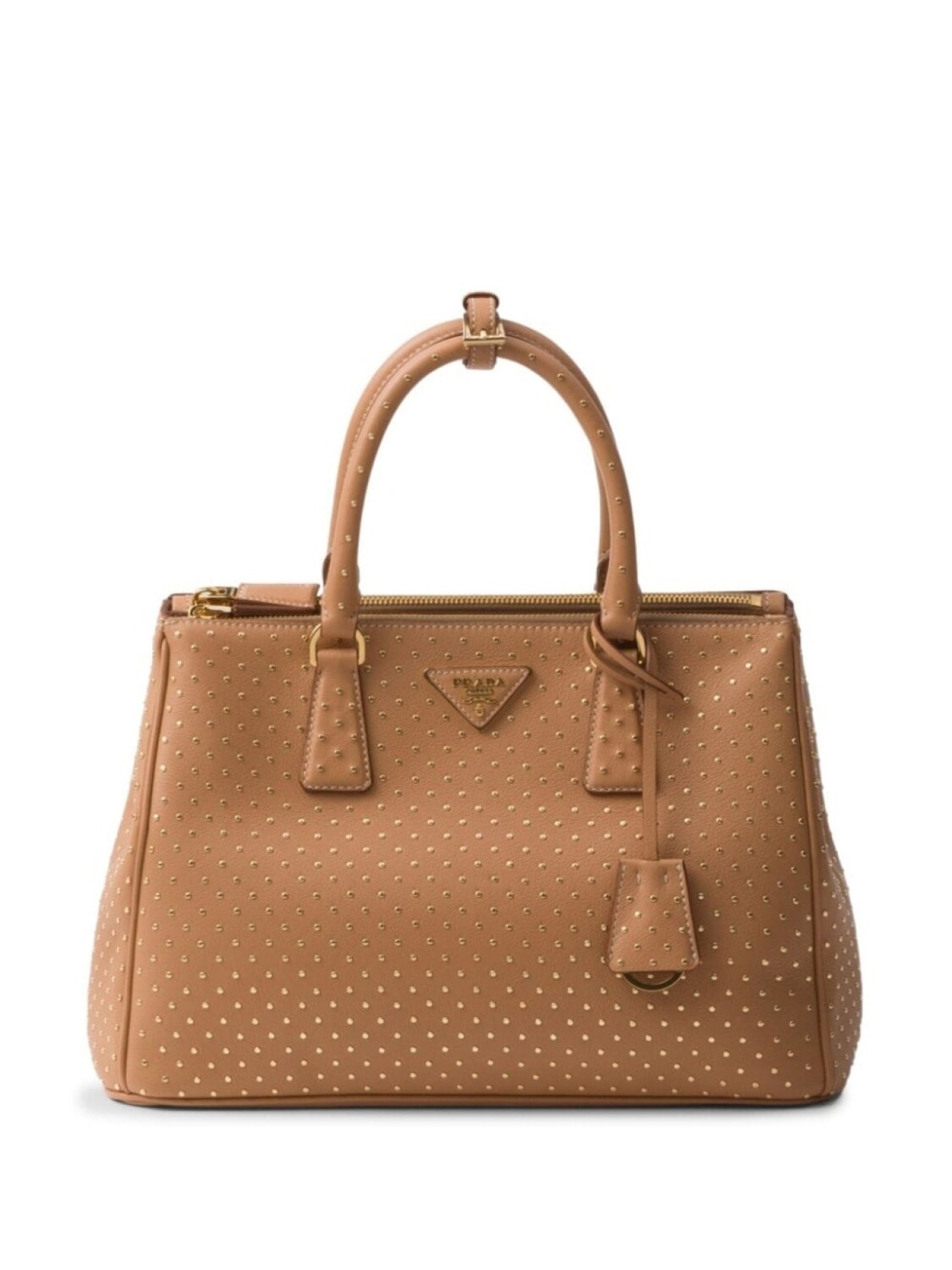 

Prada большая кожаная сумка Galleria с заклепками, нейтральный цвет