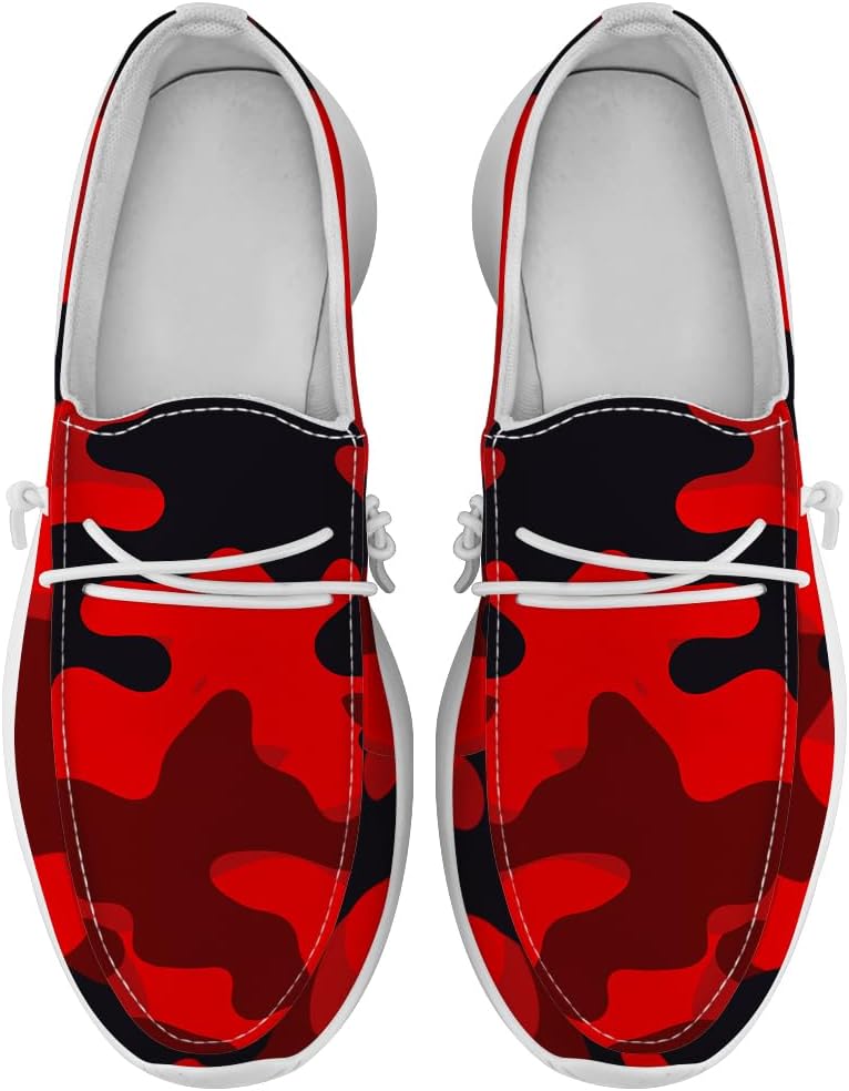 

Женские и мужские лоферы Quorax на шнуровке, слипоны, камуфляжные туфли, подарки для женщин и мужчин, белый/красный