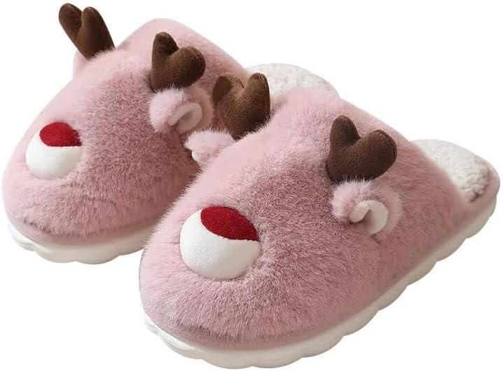 

Домашние хлопковые тапочки Zonkacen для мужчин и женщин с изображением мультяшного животного лося, для зимы и прогулок по дому, розовый