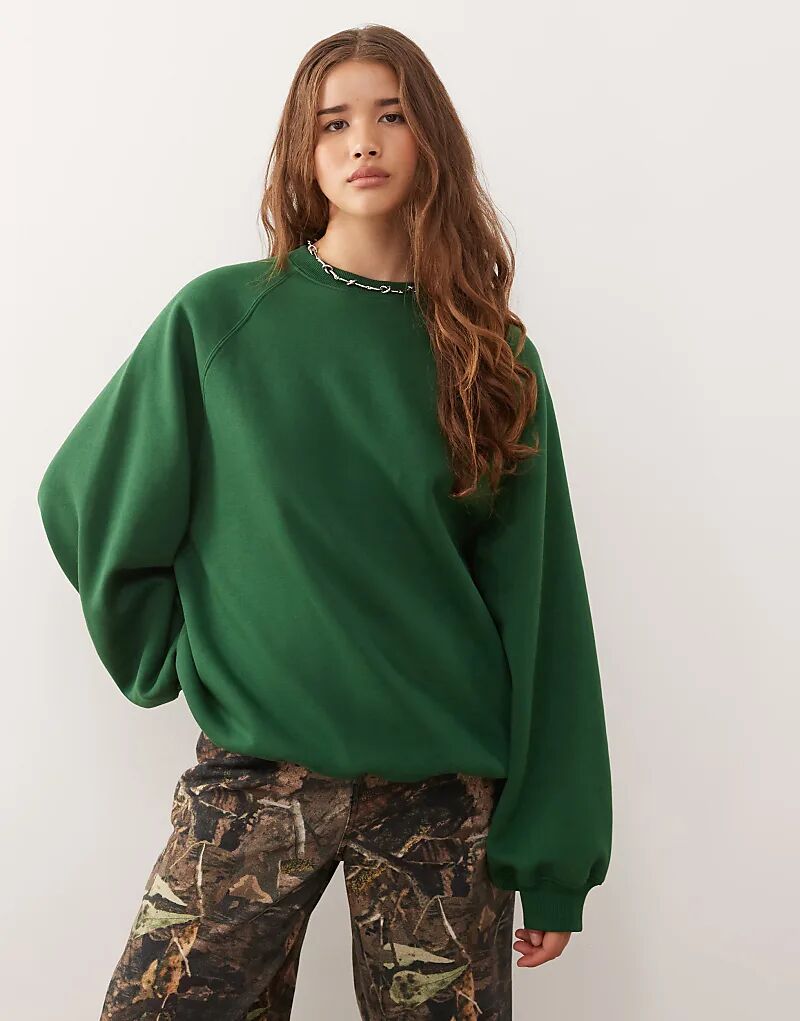 

Толстовка Weekday из толстого джерси большого размера темно-зеленого цвета