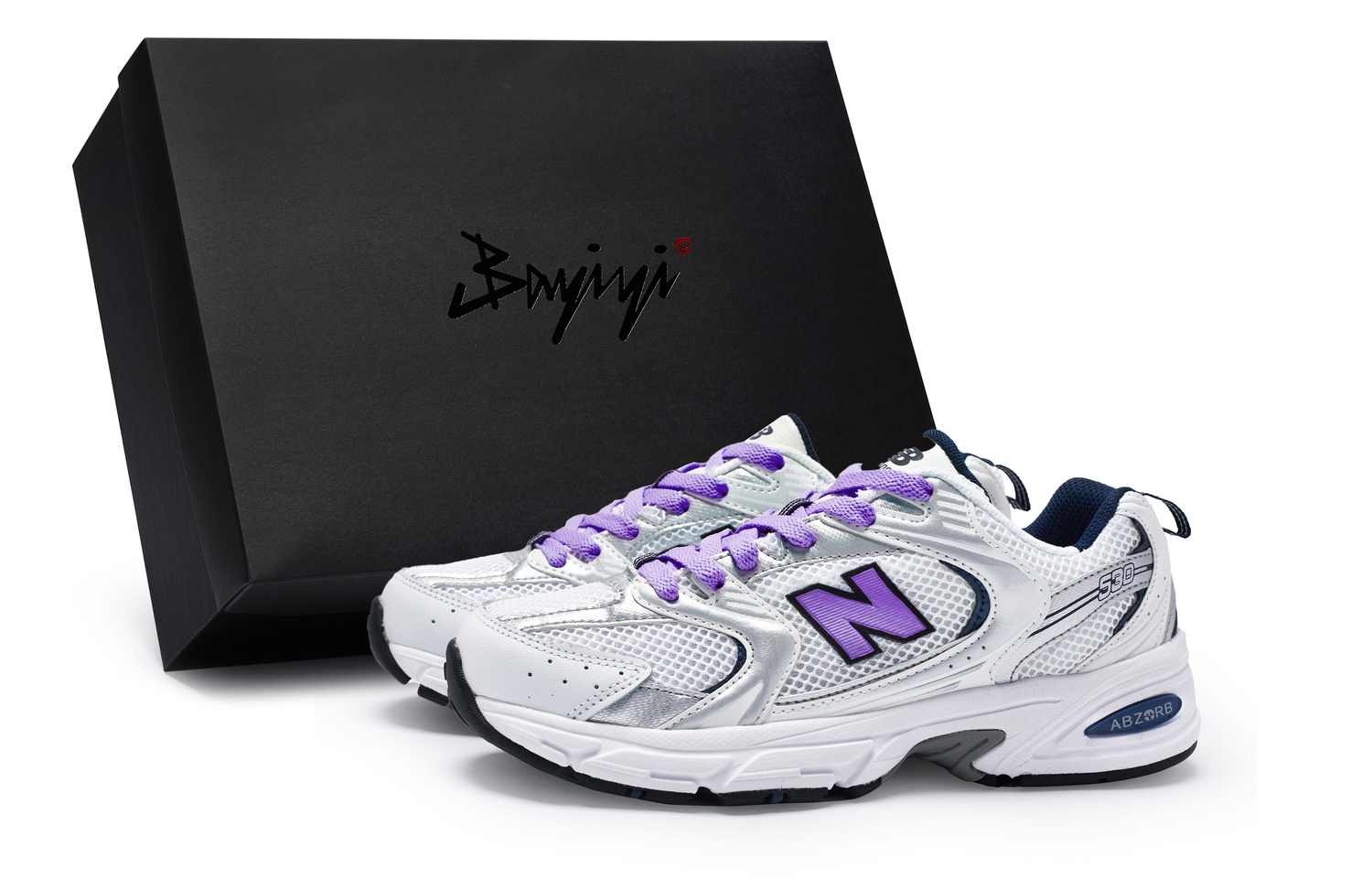 

New Balance Нью Баланс 530 нескользящие и дышащие низкие кроссовки для бега унисекс серебристо-белые с фиолетовым, цвет Silver White Purple