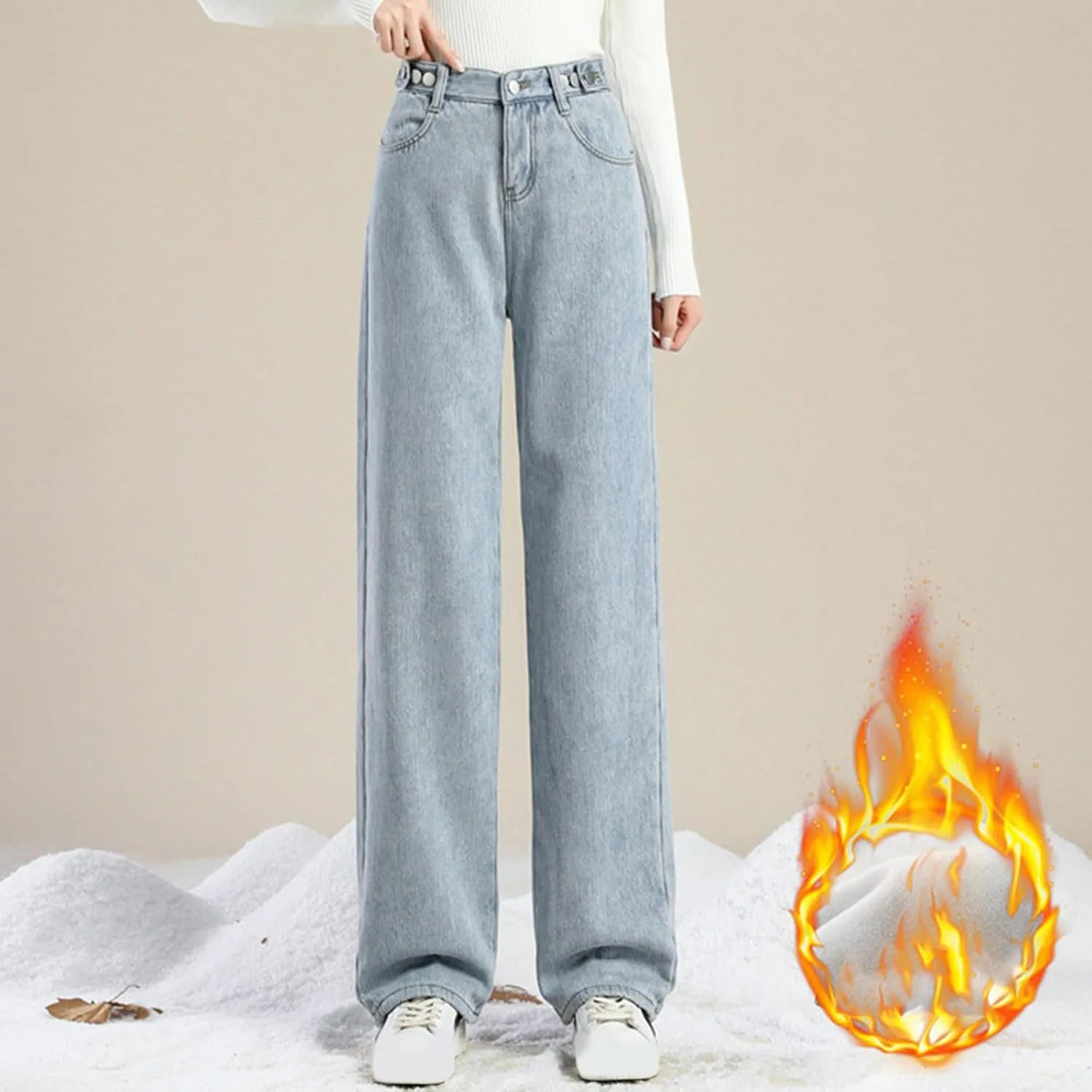 Женские джинсы High Waisted Straight Leg с зимней флисовой подкладкой — фото 2