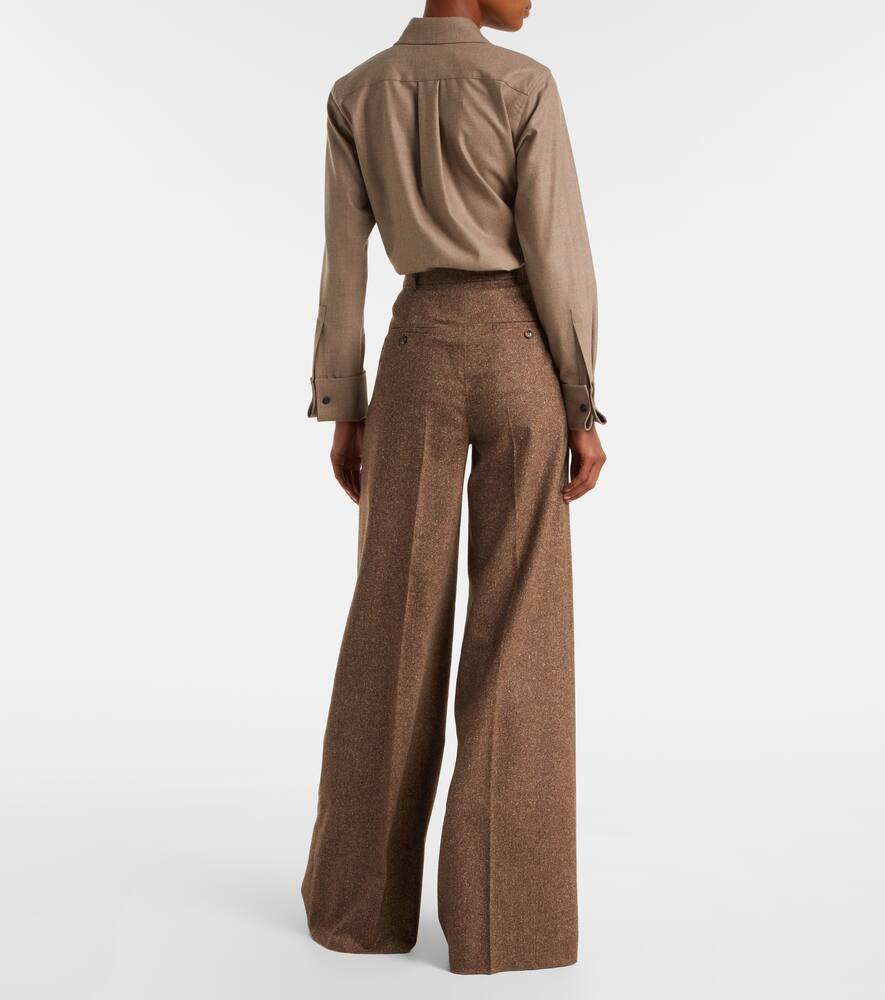 Брюки брава с широкими штанинами из смеси шерсти и шелка Max Mara, Cuoio — фото 3