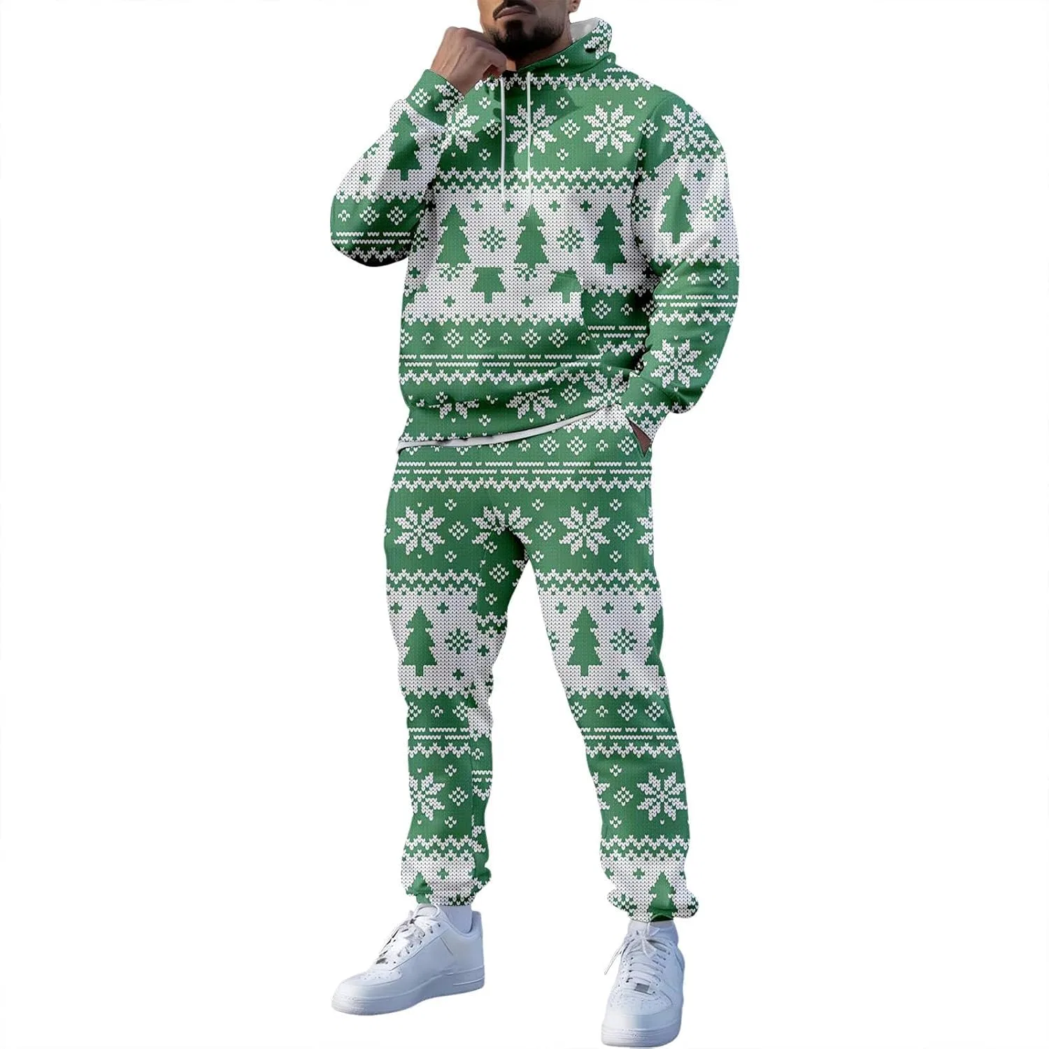 Мужской спортивный костюм с рождественским принтом, 2 предмета, E-light Green