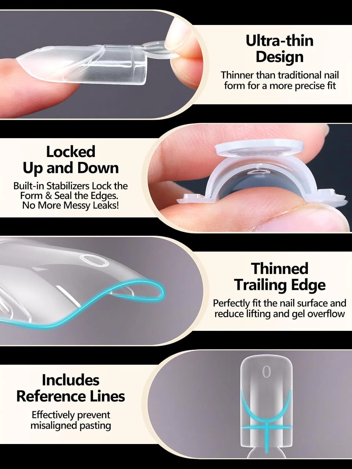 Набор многоразовых форм для наращивания ногтей EBANKU Sandwich Dual Nail Forms (280 шт.) Ebanku, Short Square — фото 3