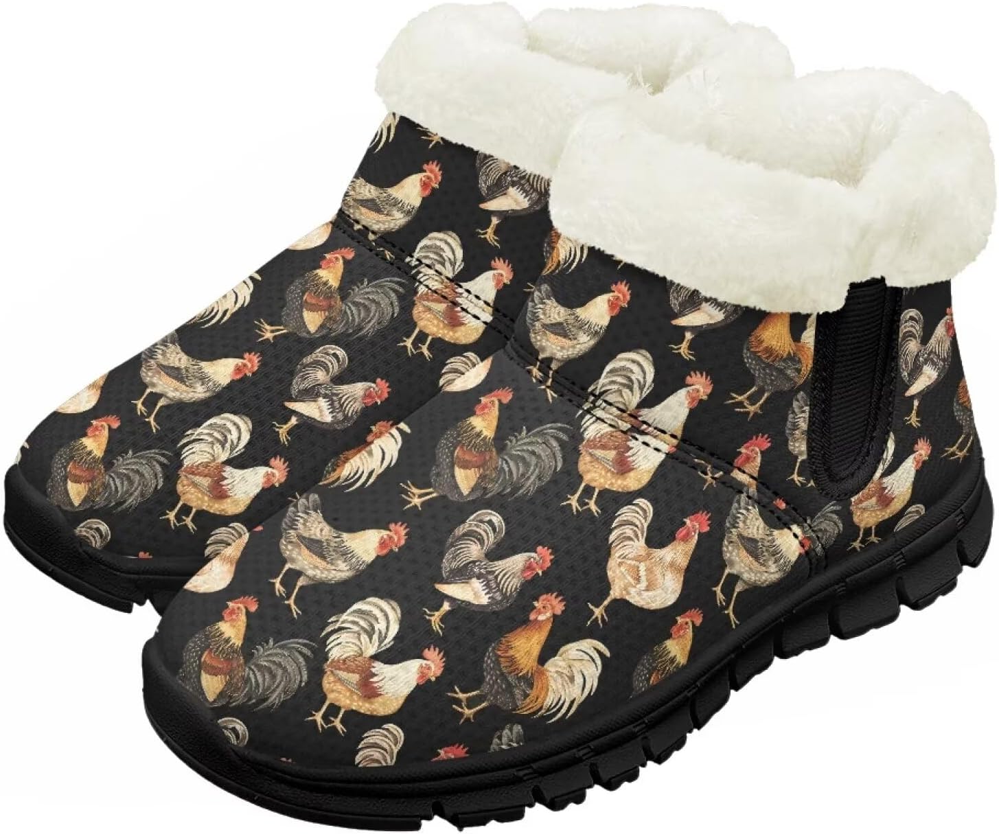 

Зимние ботинки Chririnla для малышей, мальчиков и девочек, теплые низкие ботинки с искусственным мехом для холодной погоды на улице, Fashion Rooster Print