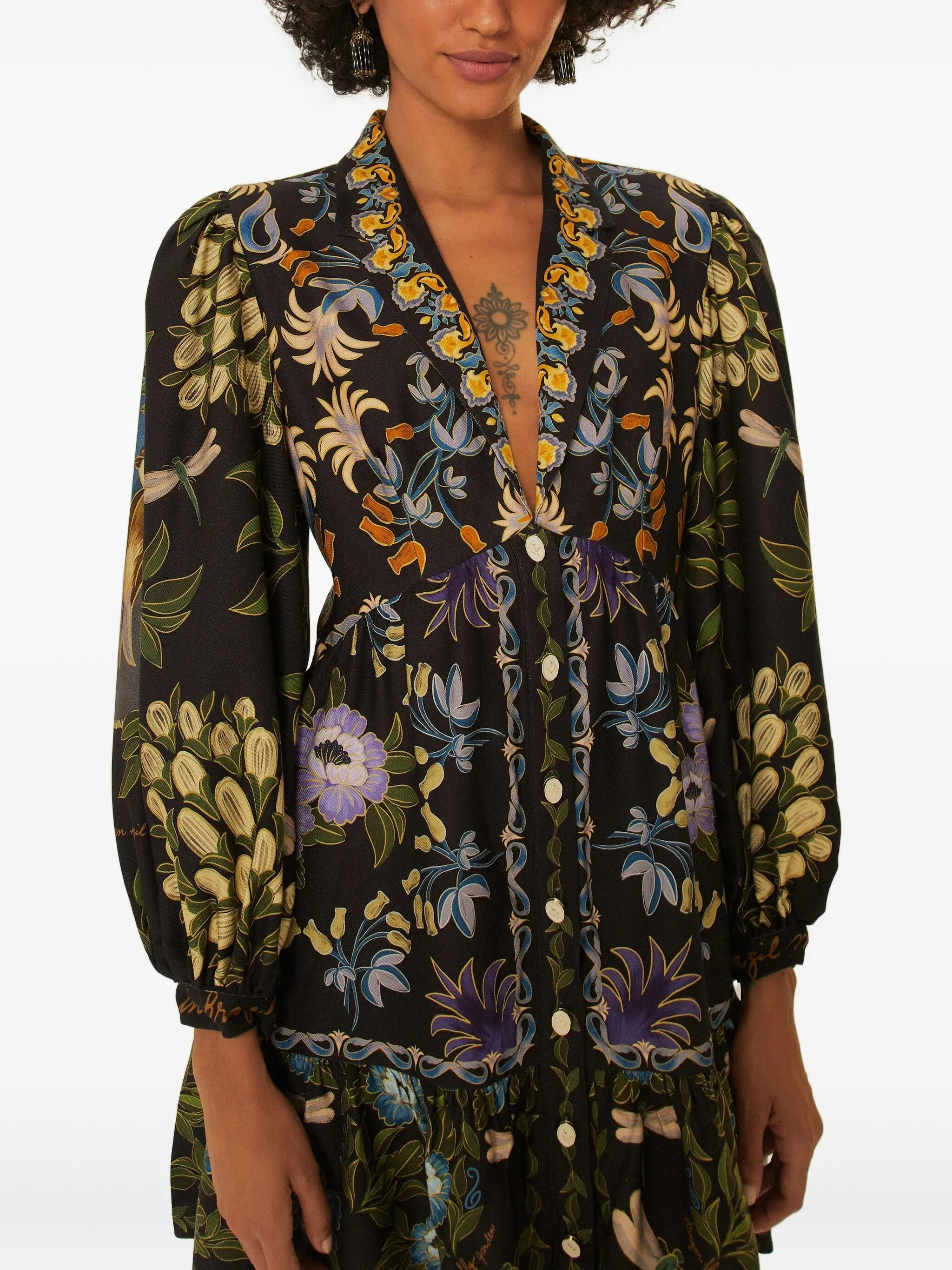 

Кнопка цветочный мини-платье Farm Rio, черный