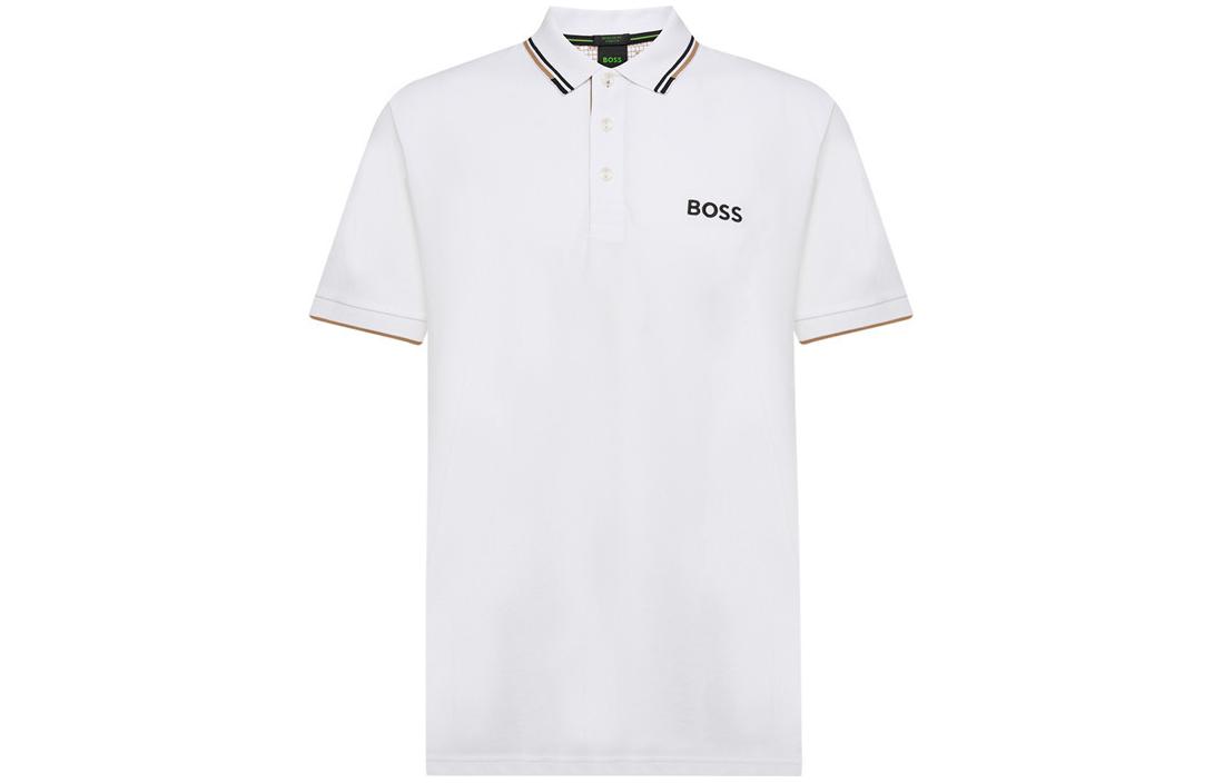 

Футболка поло с коротким рукавом и вышитым логотипом HUGO BOSS, белая