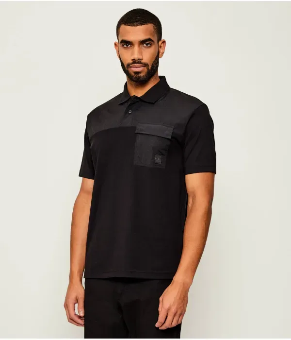 Поло Pe_Panel regular fit Boss Orange, черный