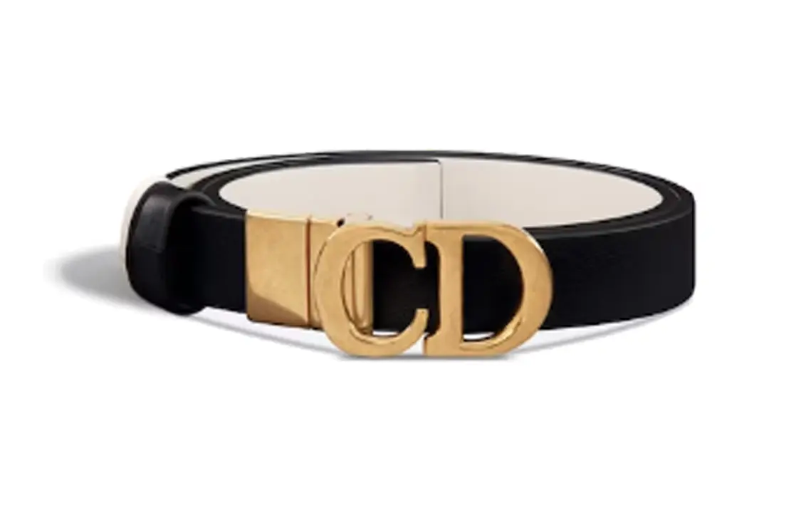 Кожаный ремень DIOR с гладкой пряжкой и тиснением седла, женский, черный, ширина 2 см — фото 3